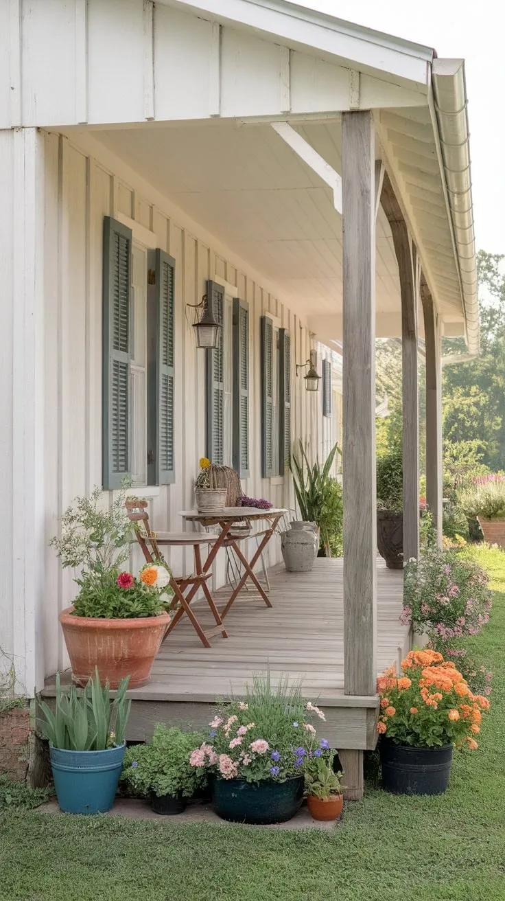 Charming Farmhouse Porch Transformation with Lush Greenery