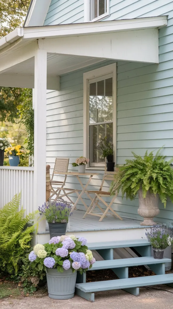 Fresh White Porch Oasis with Vibrant Blooms