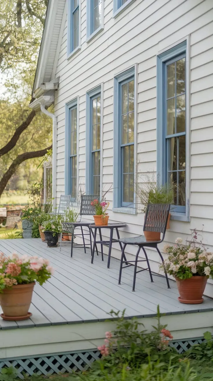 Charming Veranda Oasis on a White Farmhouse