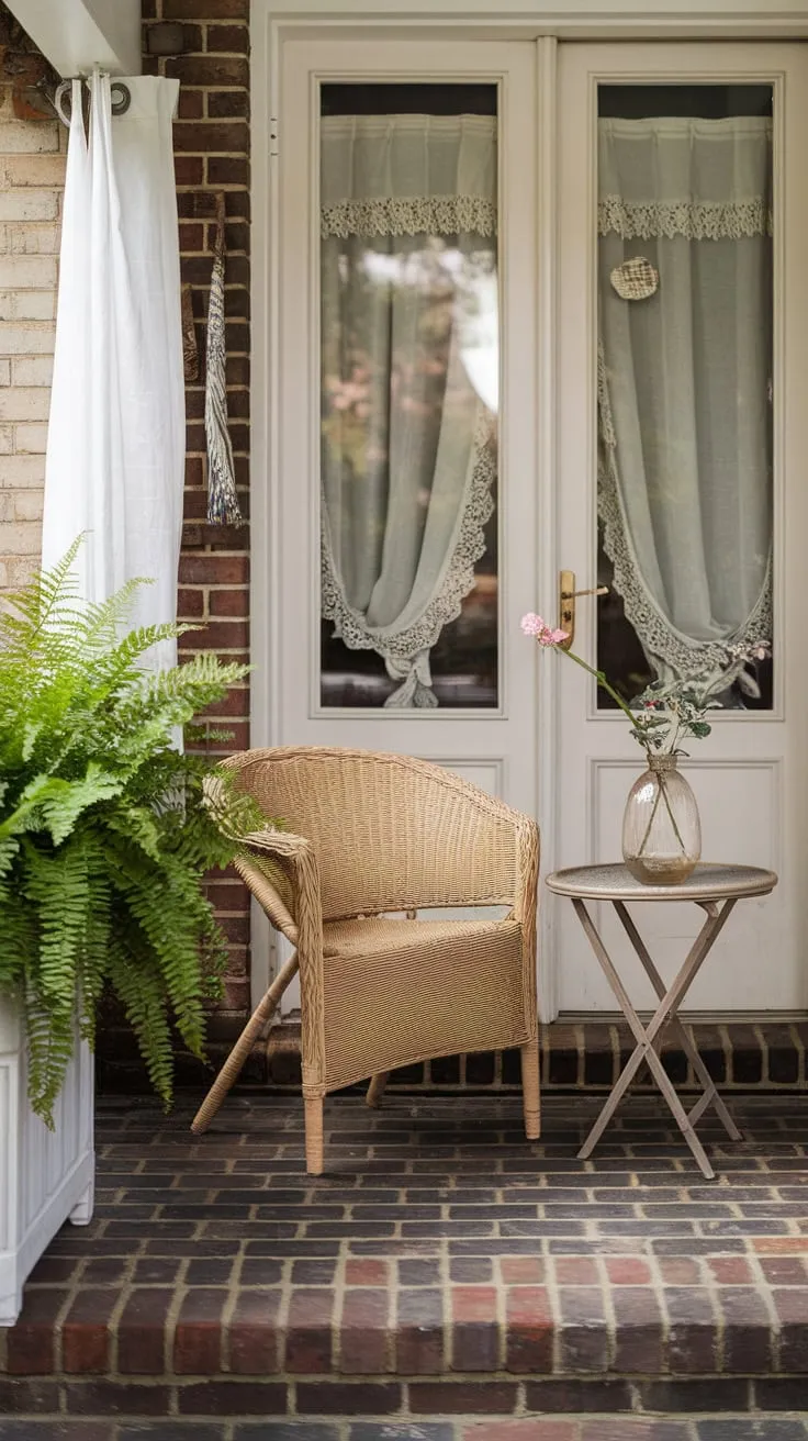 Cozy Front Porch with Ferns and Flowers