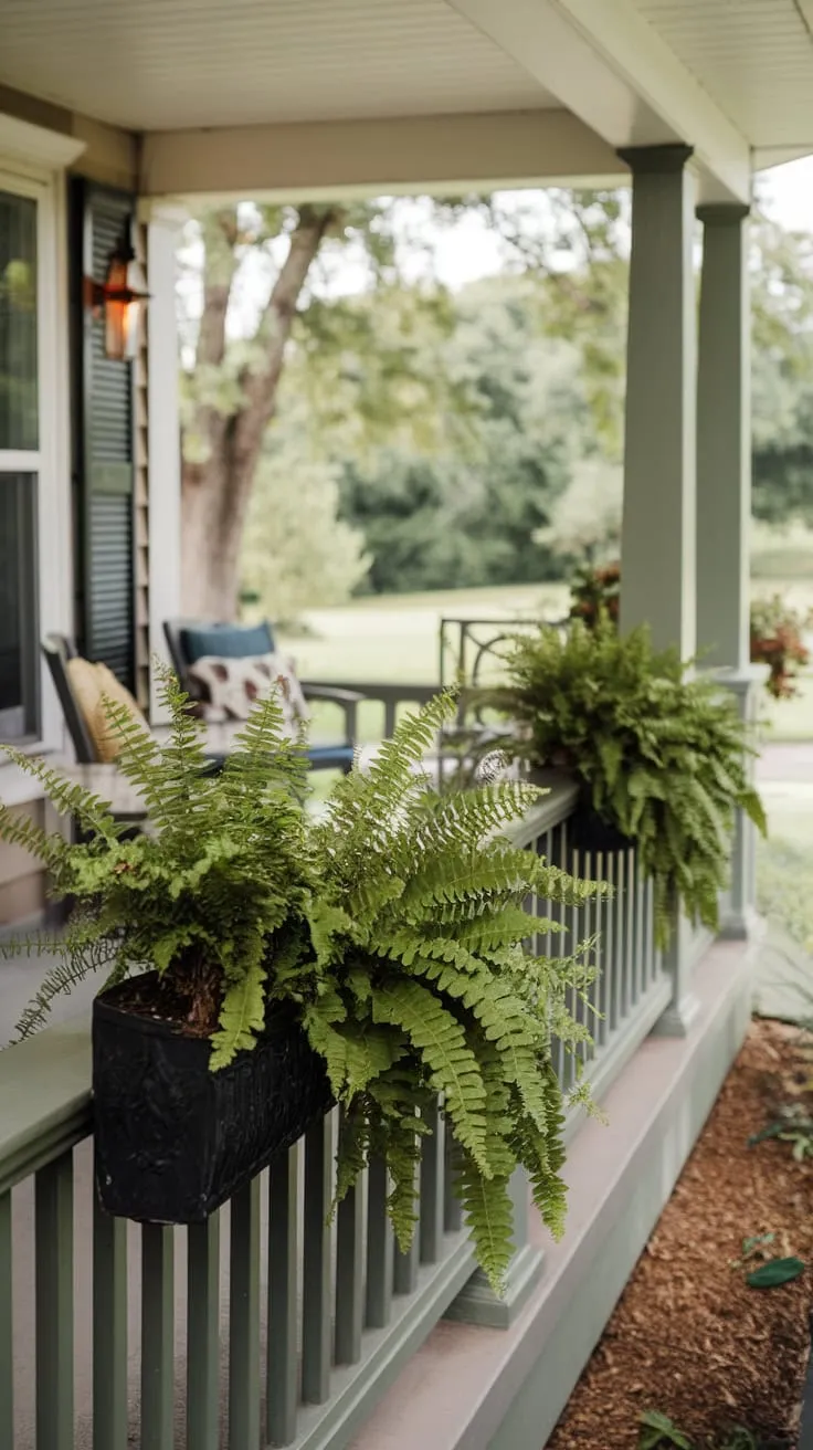 Cozy Front Porch with Lush Ferns