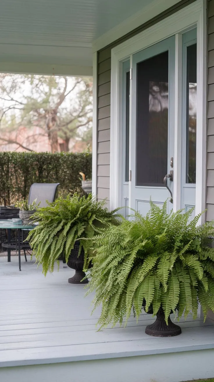 Charming Front Porch with Lush Ferns