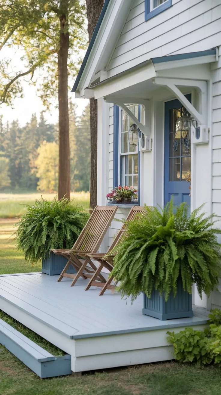 Cozy Front Porch Oasis with Ferns and Flowers