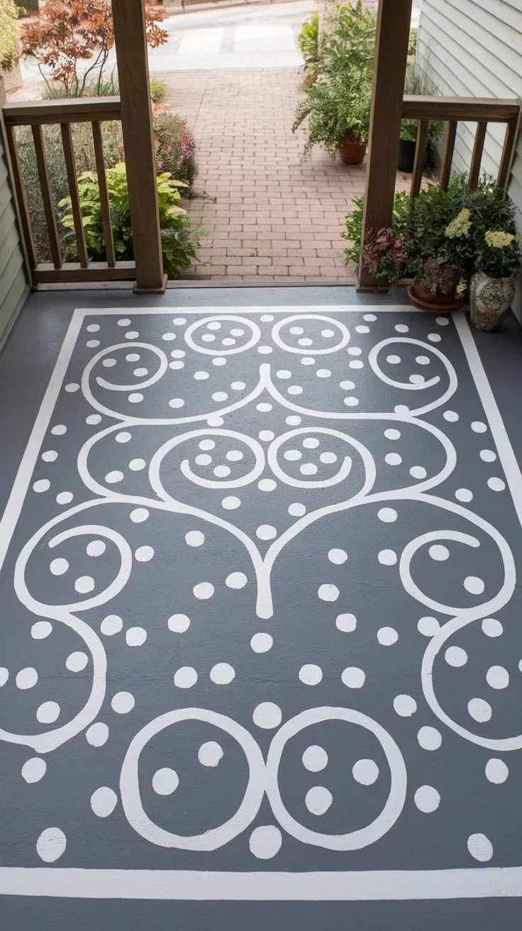 Charming Front Porch with Stylish Painted Floor