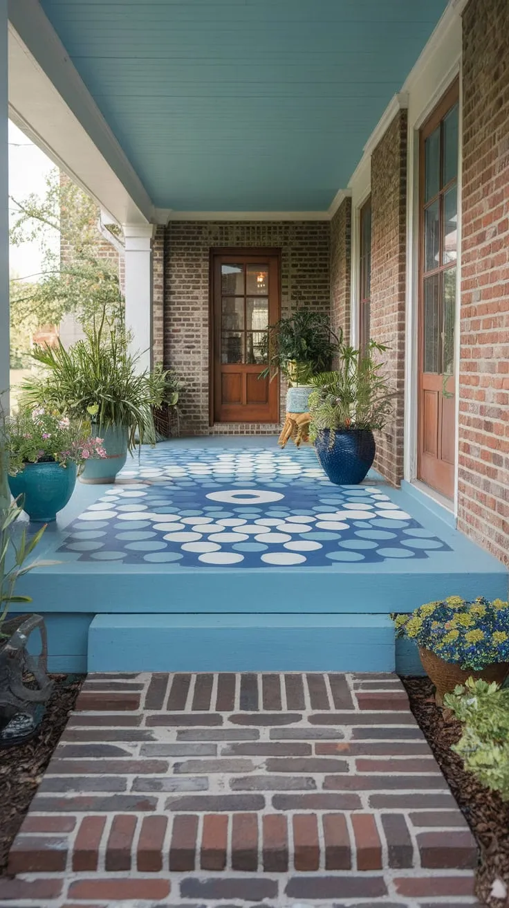 Charming Painted Porch with Brick Walkway