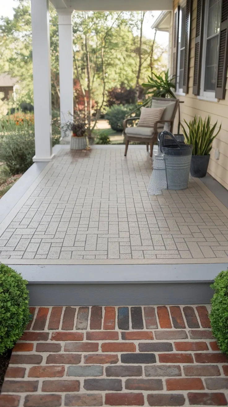 Revamp Your Porch Floor: Chic Brick Pattern Makeover
