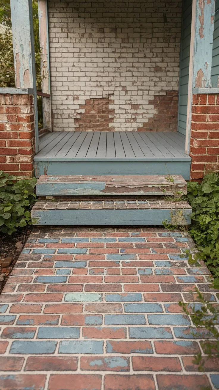 Charming Painted Concrete with a Brick Walkway Look
