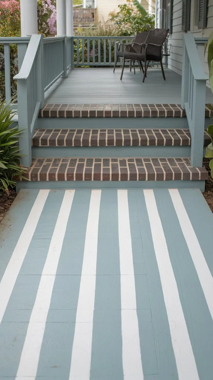 Stylish Striped Concrete on a Welcoming Front Porch