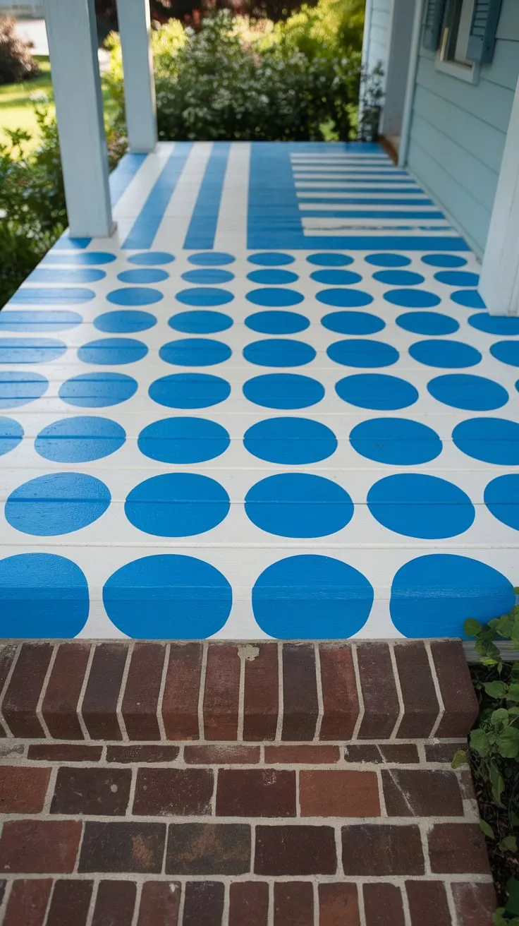 Vibrant Porch Design Featuring Blue Circles and Stripes
