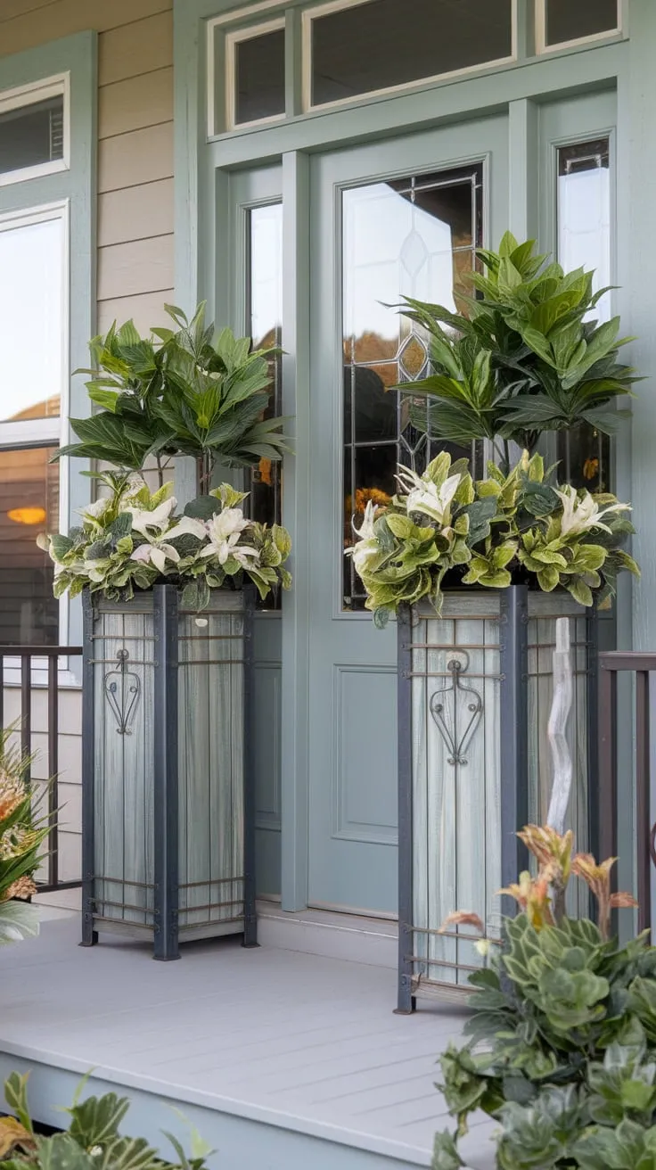 Lush Greenery and Blue Door: A Welcoming Entrance
