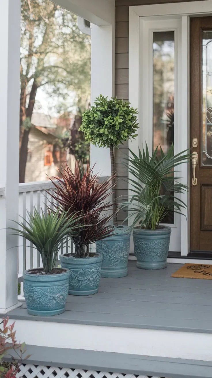 Vibrant Planters Brighten Up a Cozy Front Porch