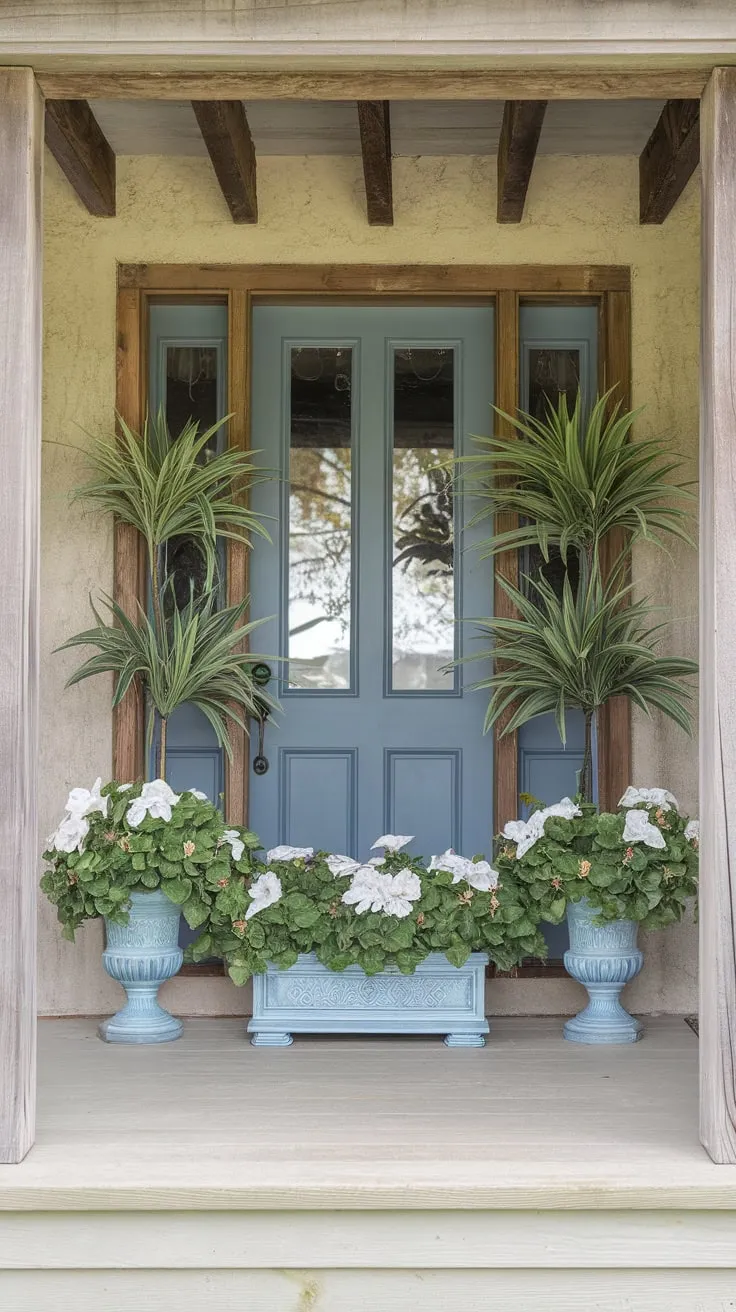 Charming Front Porch with Faux Planters
