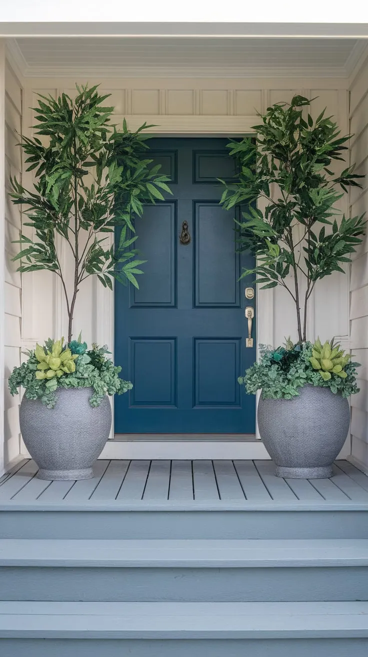 Chic Front Porch Planters with Lush Greenery