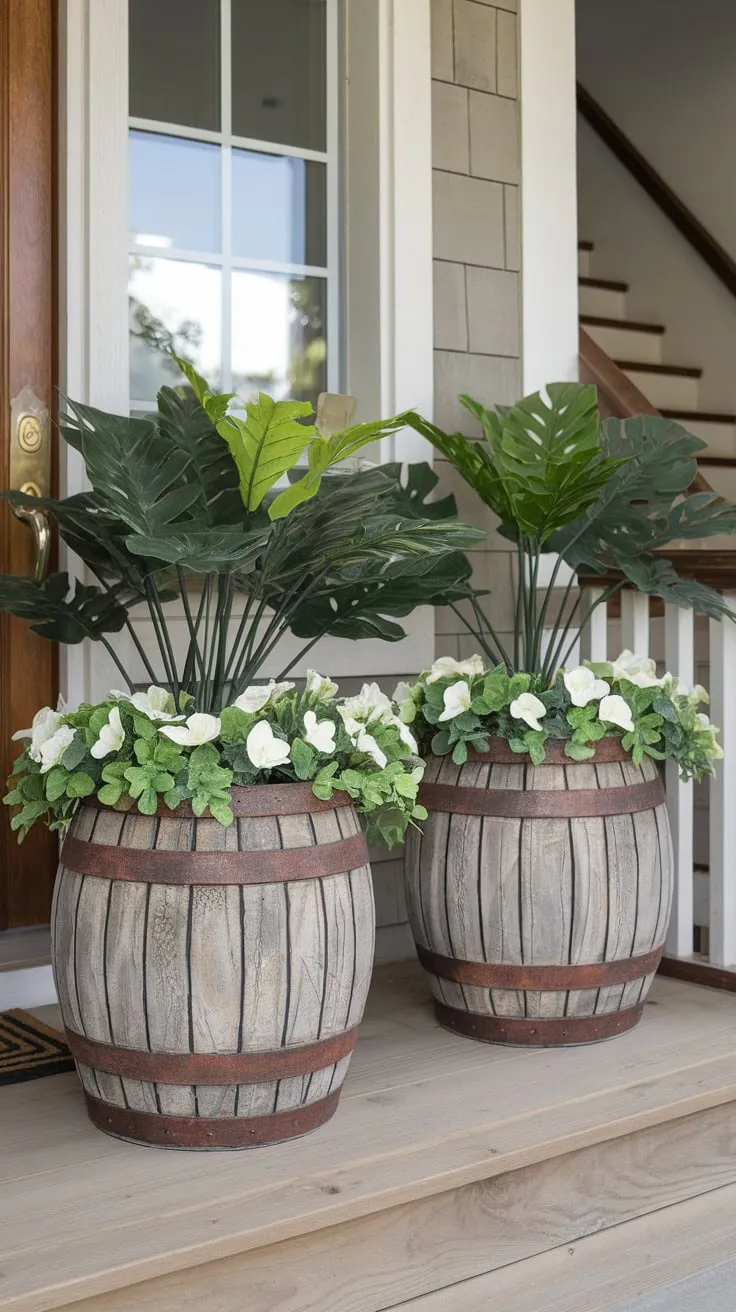 Lush Greenery and Rustic Charm on the Front Porch