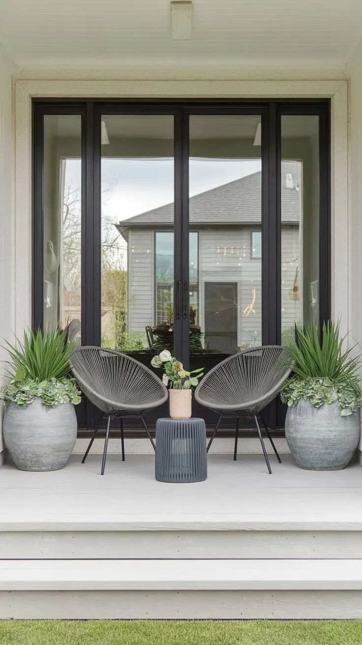 Chic Front Porch Oasis Featuring Lush Greenery