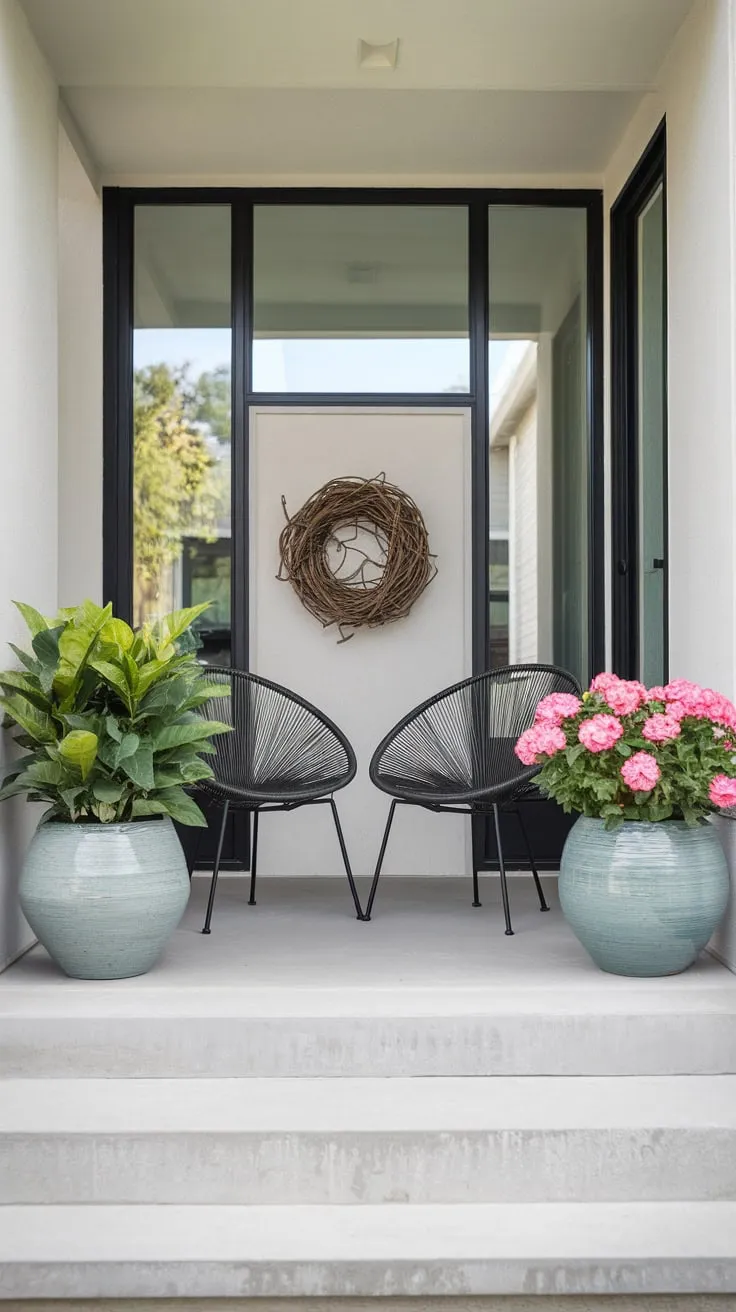 Lush Green and Vibrant Pink Pots Elevate Your Front Porch Style