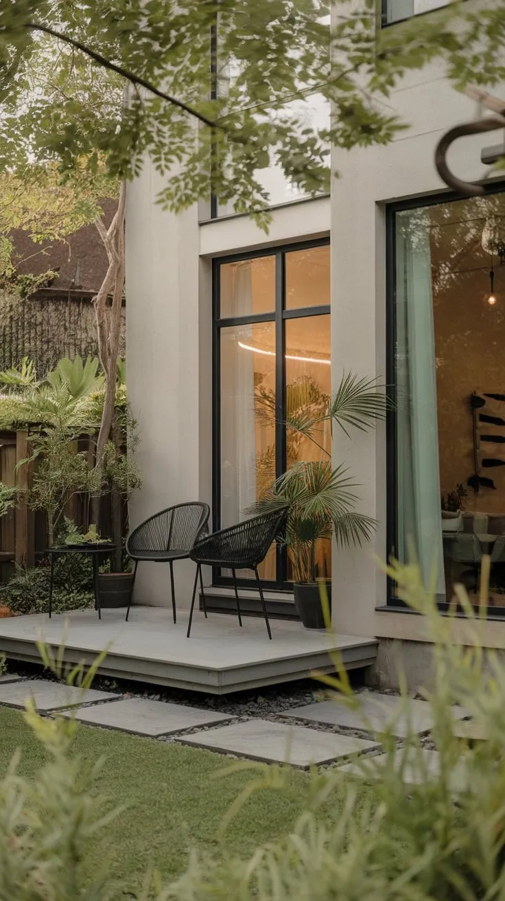 Stylish Potted Plants Enhance a Minimalist Patio Retreat