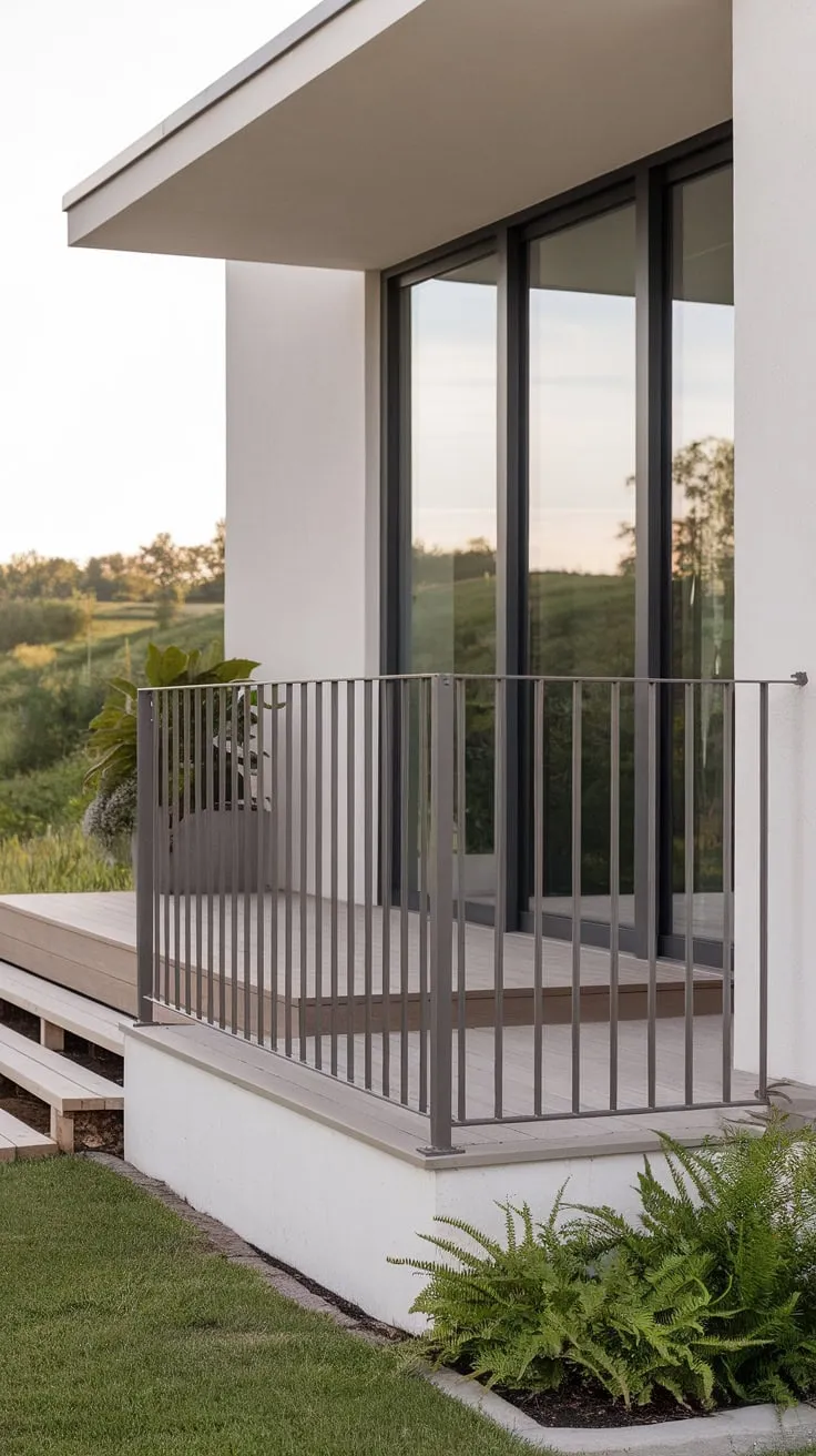 Sleek Metal Railing Elevates Modern Front Porches