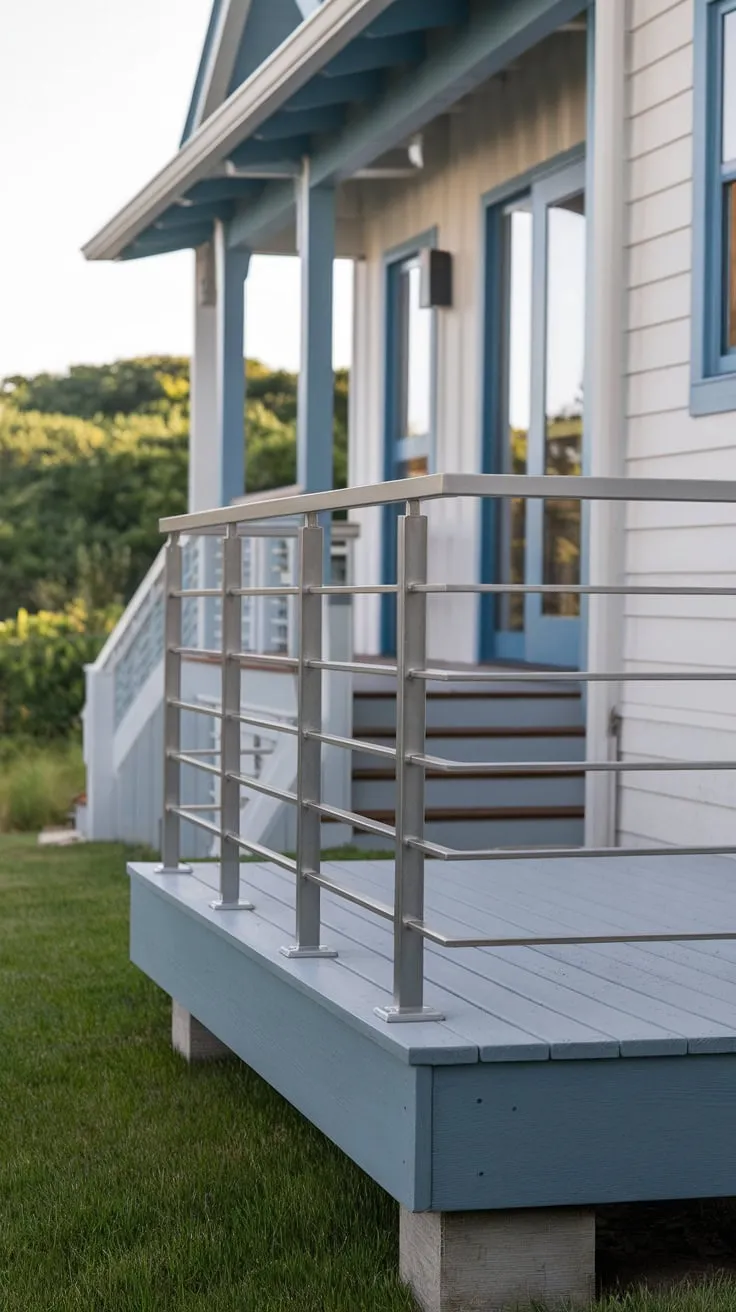 Minimalist Blue Railing Complements Stylish Porch Design