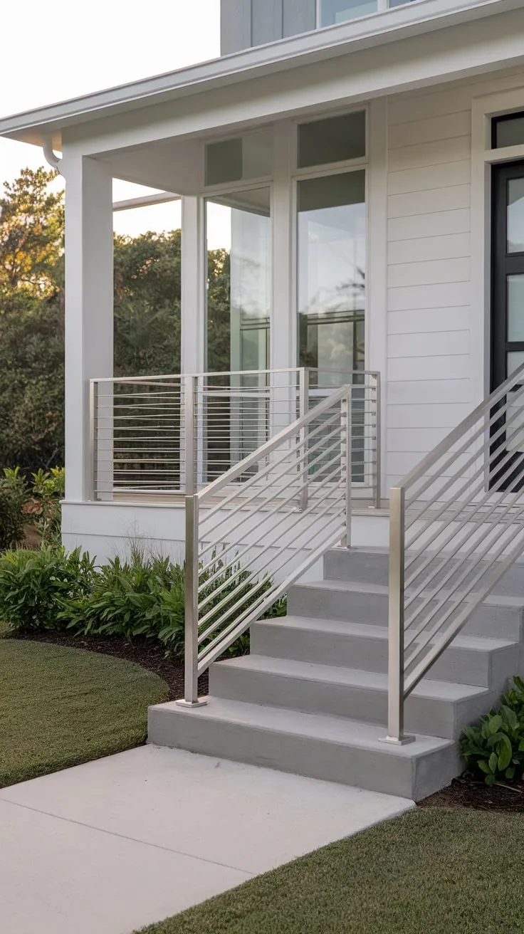 Sleek Steel Railing Elevates Modern Beach House Charm