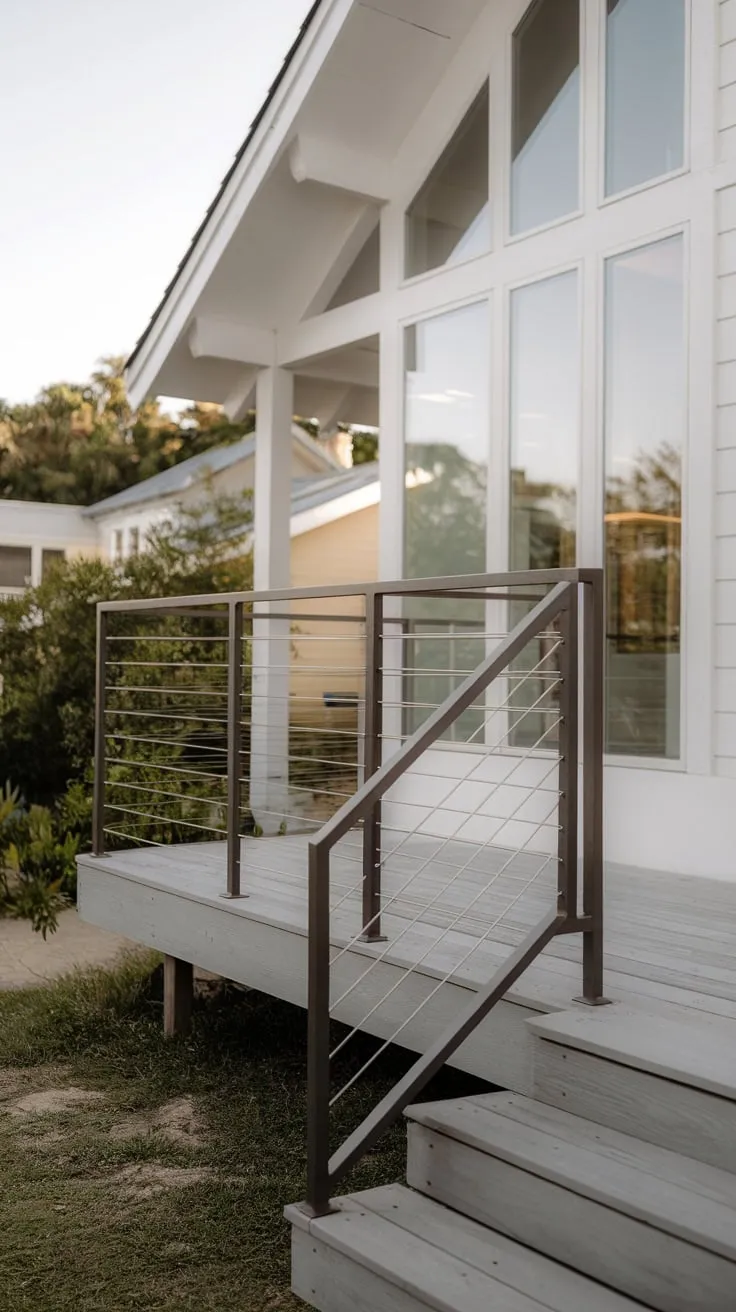 Sleek Steel Railing Elevates Modern Beach House Aesthetic