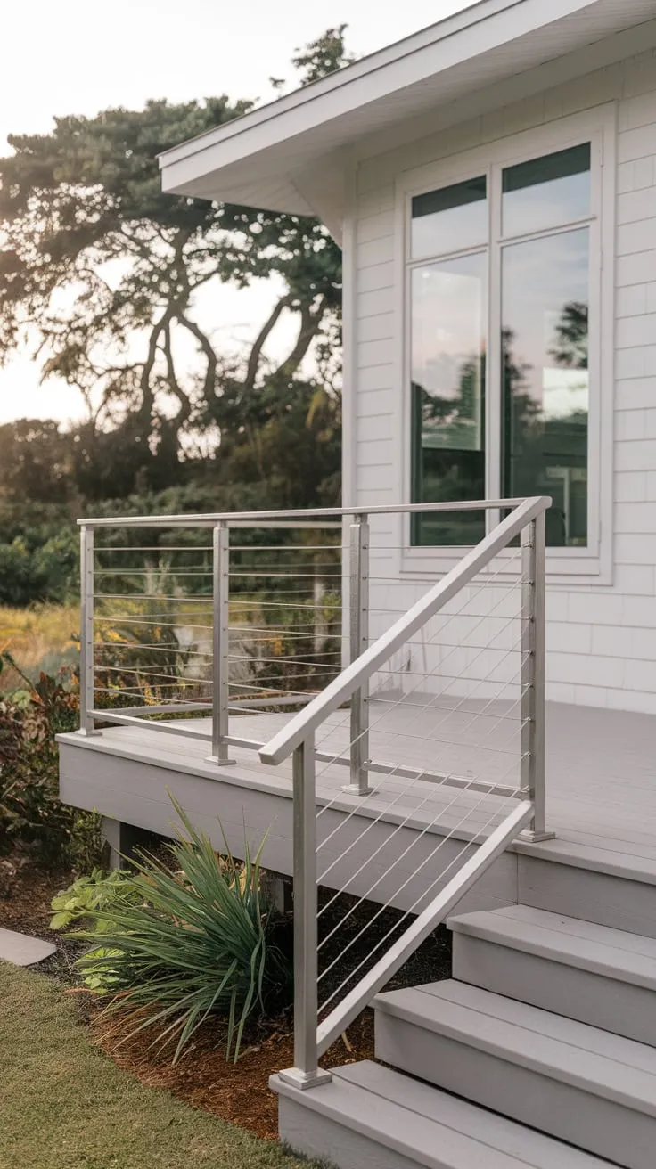 Sleek Metal Railing Elevates Beach House Charm