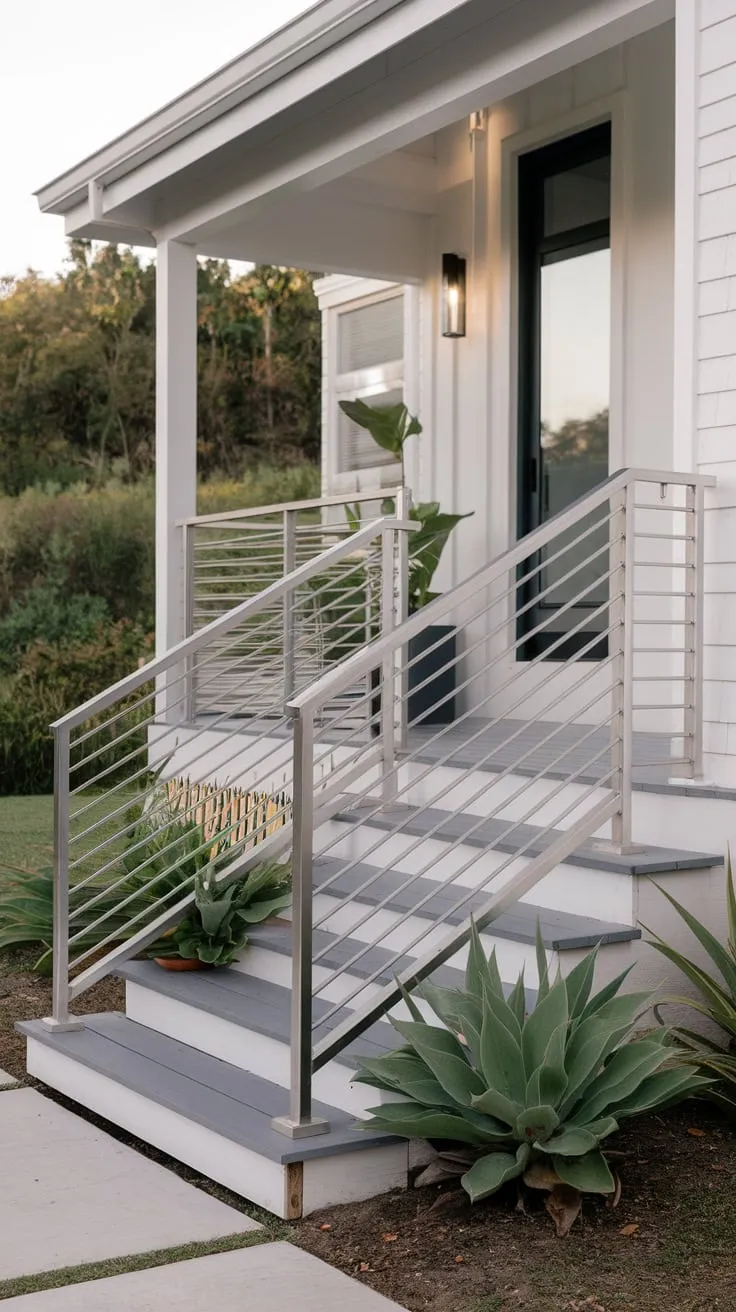 Sleek Metal Railing Elevates Beach House Charm