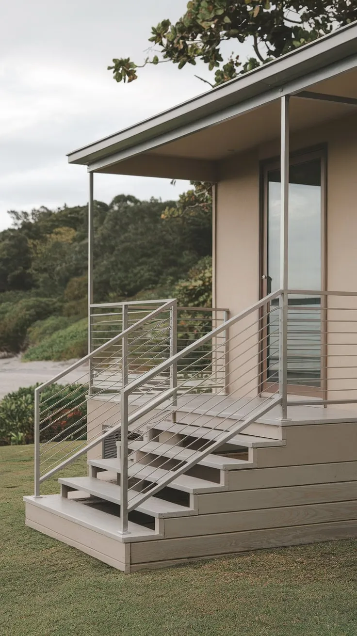 Sleek Metal Railing Elevates Beachfront Home