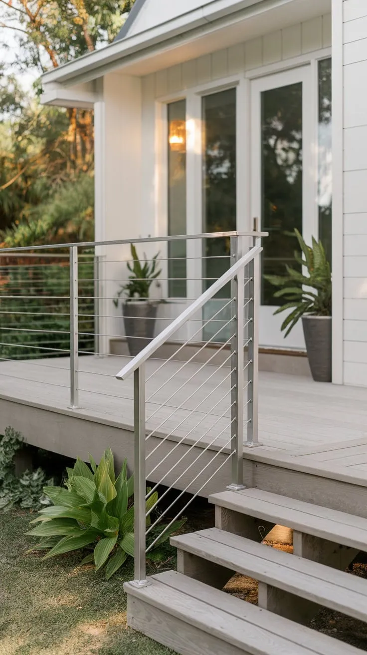 Minimalist Front Porch Railing Enhances Coastal Living Vibe