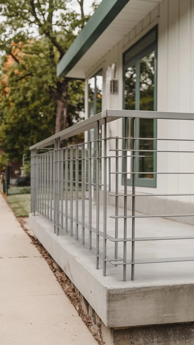 Sleek Metal Railing Elevates Modern Porch Style
