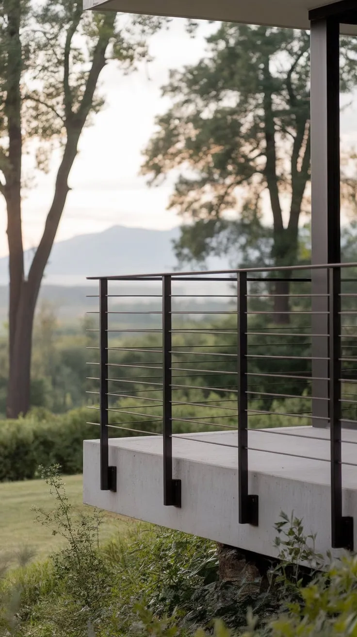 Sleek Steel Railing Elevates Modern Porch Style