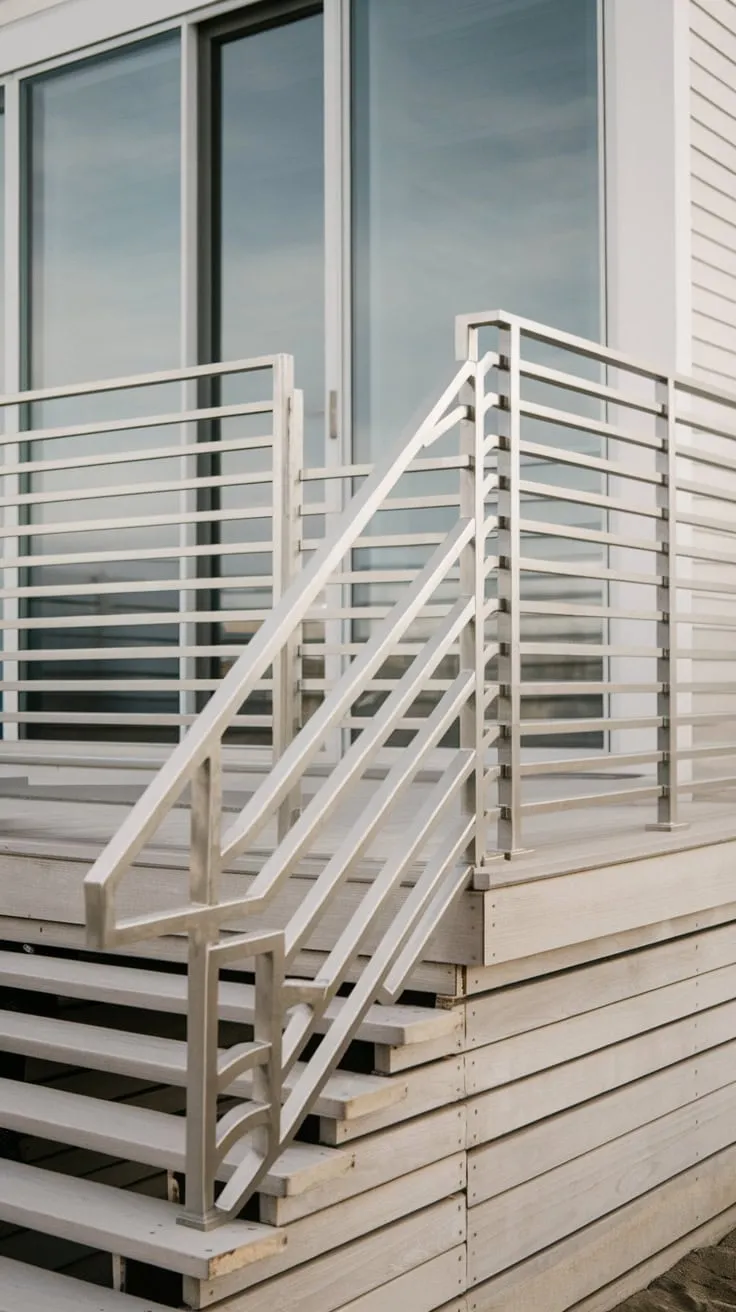 Sleek Steel Railing Elevates Modern Beach House