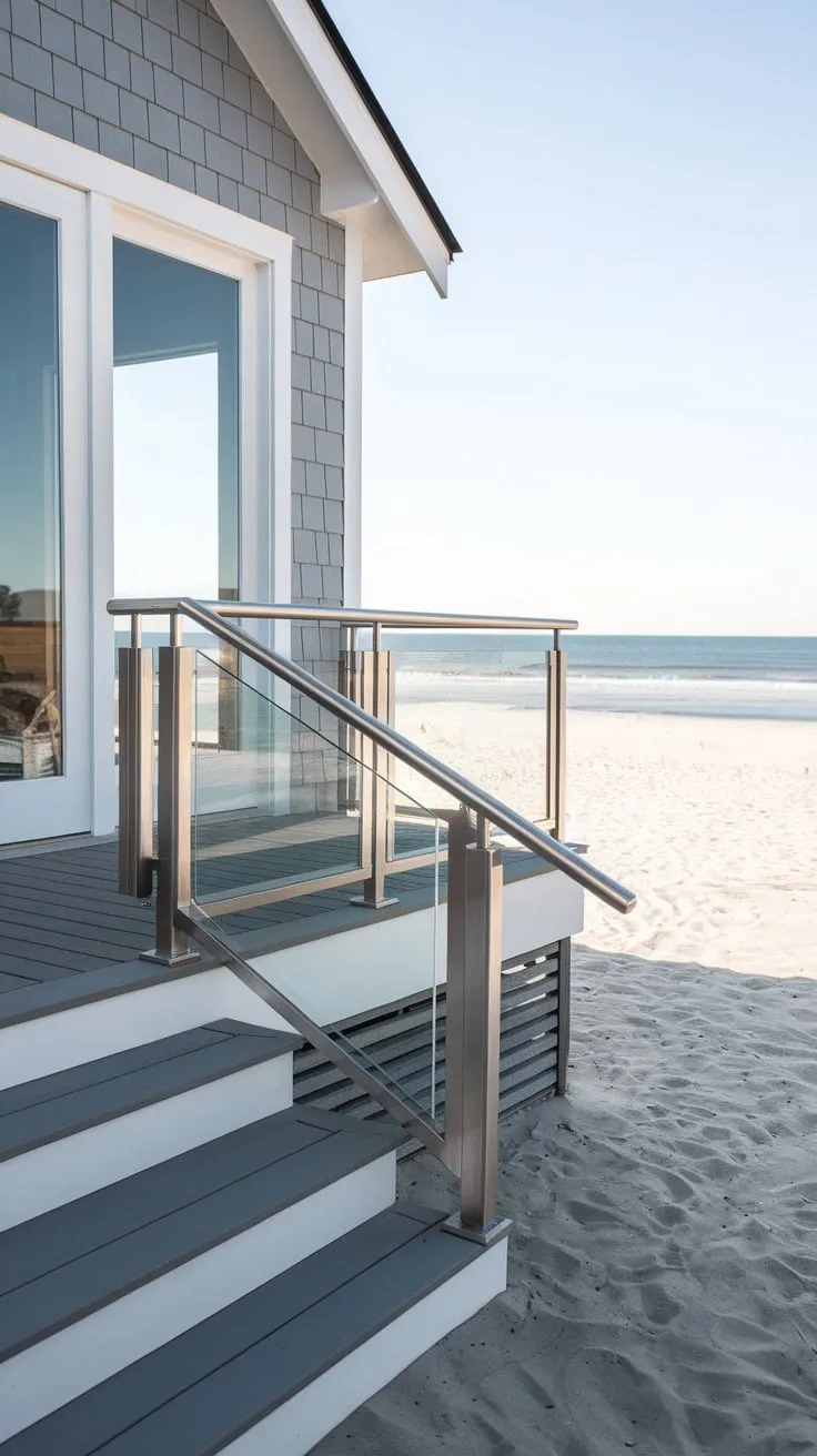 Sleek Stainless Steel Railing Enhances Modern Beach House