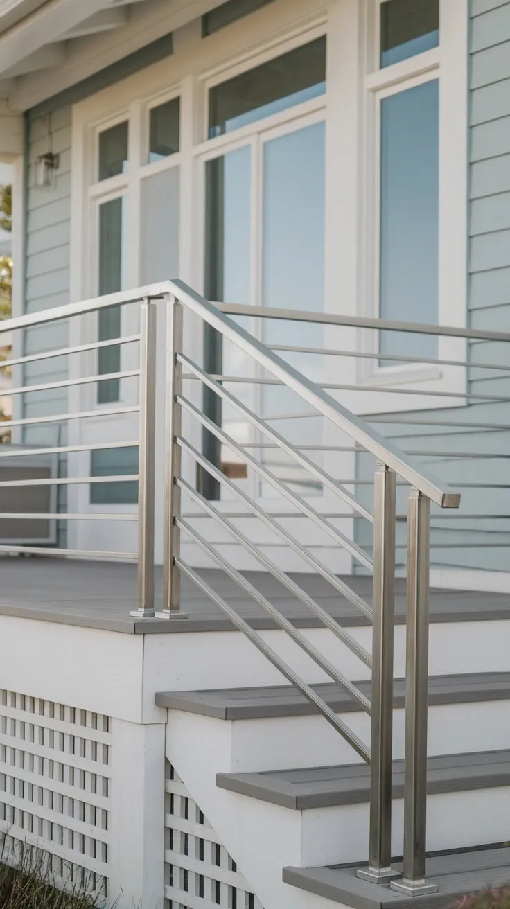 Sleek Metal Railing Elevates Beach House Charm
