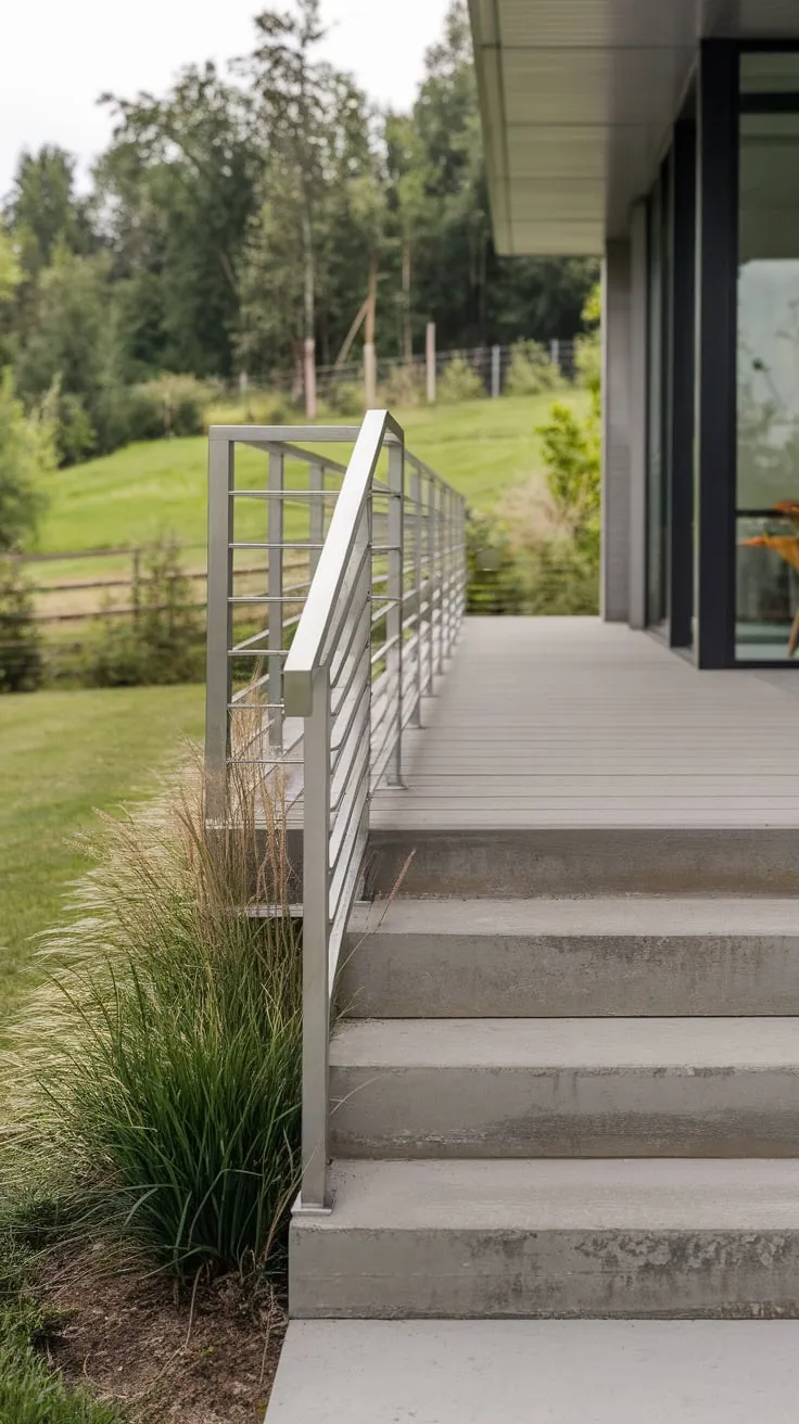 Sleek Steel Railing Elevates Modern Front Porches