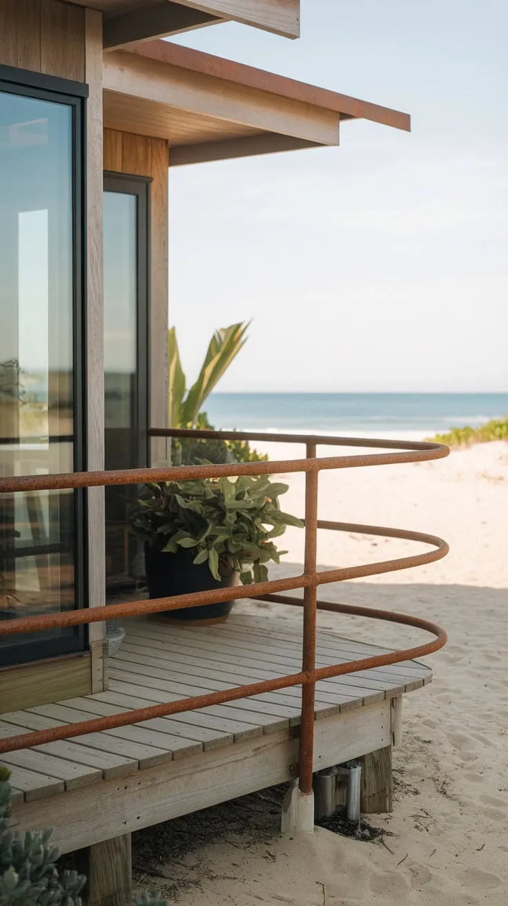 Stylish Steel Railing Enhances Beach House Charm