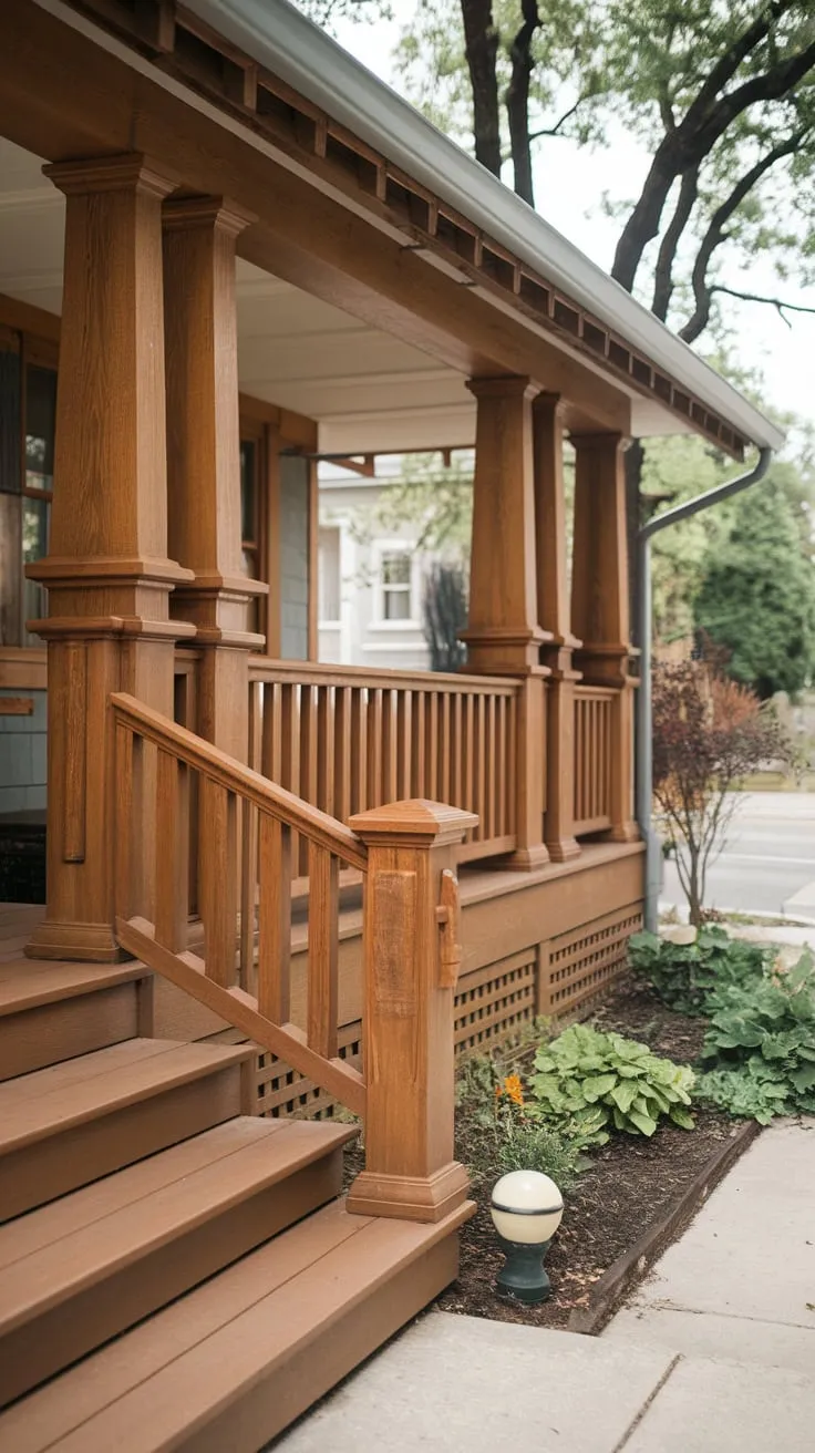 Charming Craftsman Porch with Classic Wooden Railings