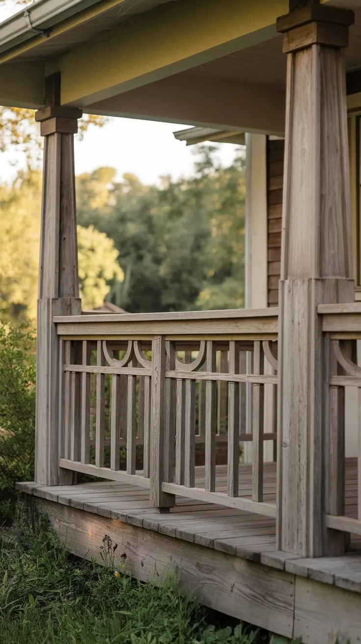 Charming Craftsman Porch with Unique Wood Railings