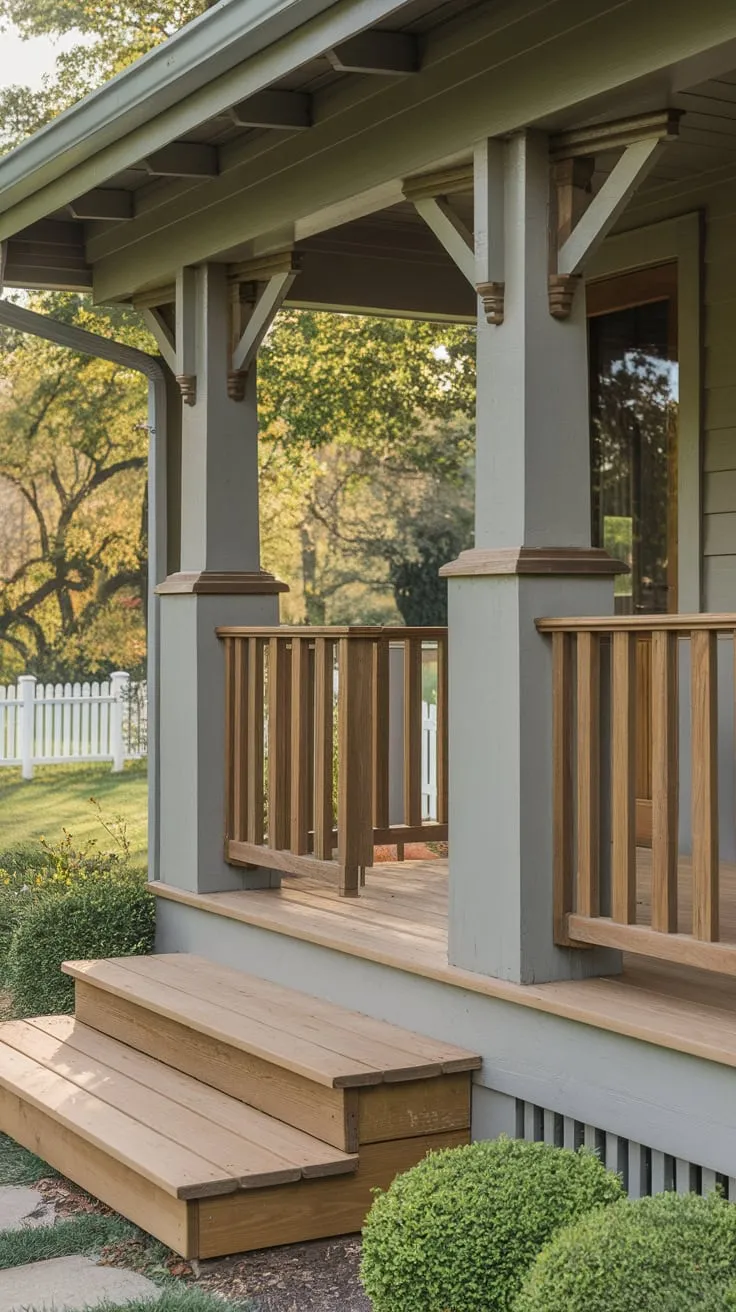 Charming Craftsman Porch with Elegant Wood Railings