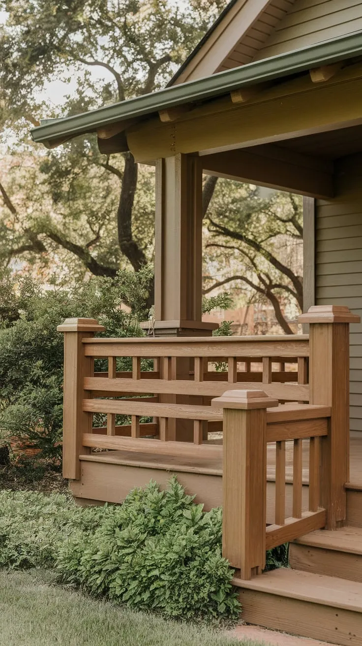 Craftsman Charm: Stunning Wood Railings on a Front Porch