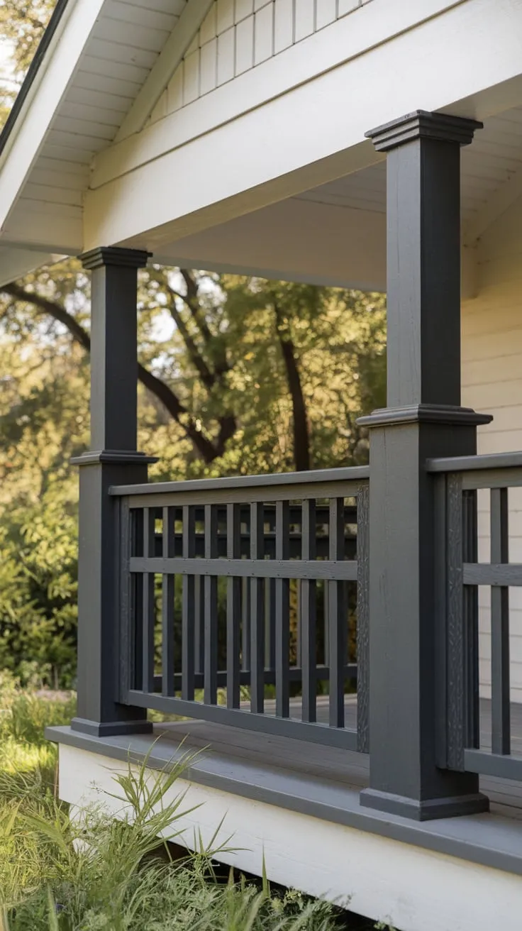 Elegant Wooden Railings Enhance a Picturesque Craftsman Porch