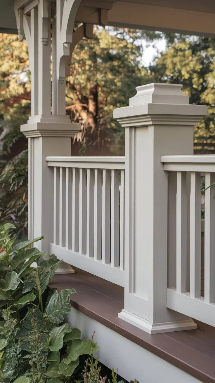 Stunning Wood Railings Enhance a Lush Front Porch