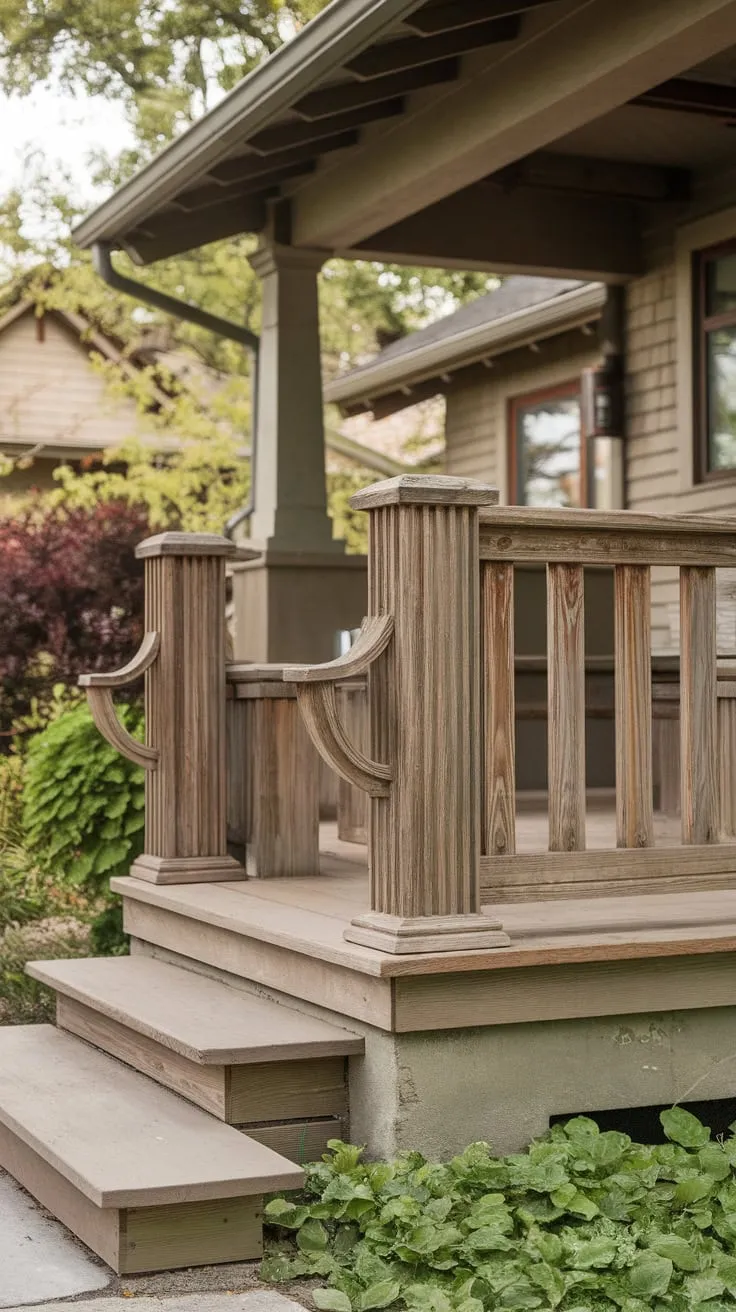Charming Craftsman Porch with Rustic Wood Railings