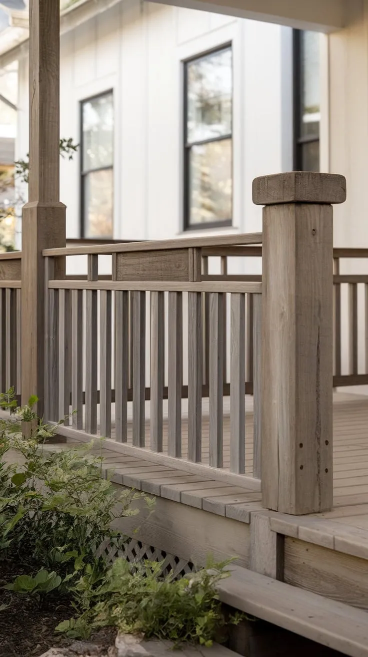 Cozy Front Porch Featuring Simple Wooden Railings