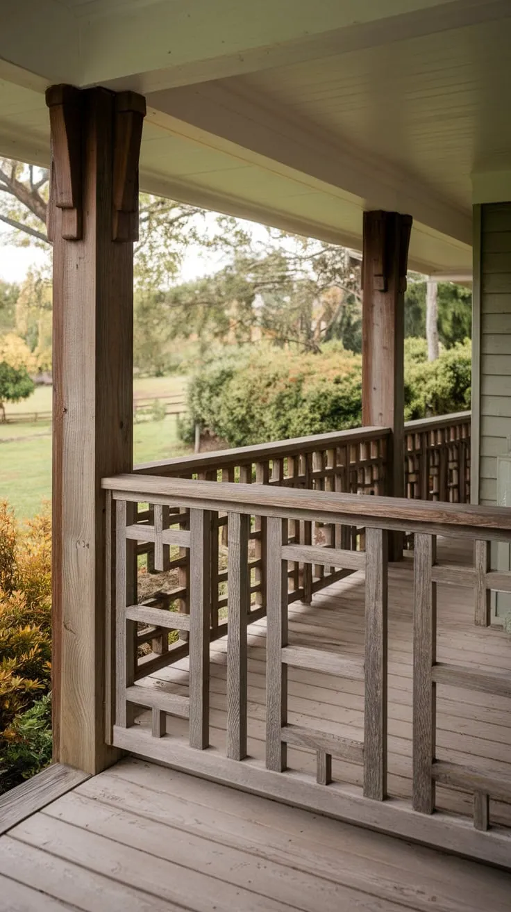 Charming Craftsman Porch with Unique Wooden Railings