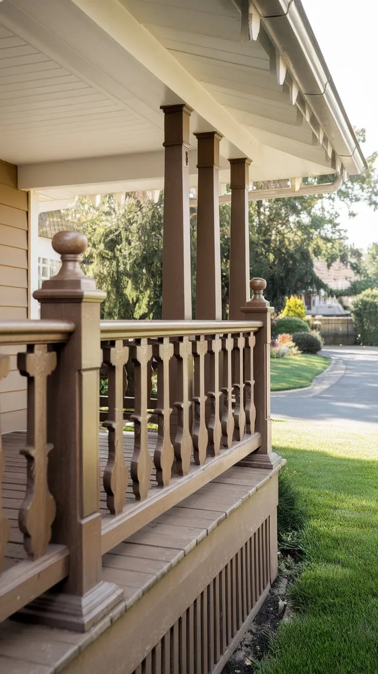 Charming Craftsman Porch with Unique Wood Railings