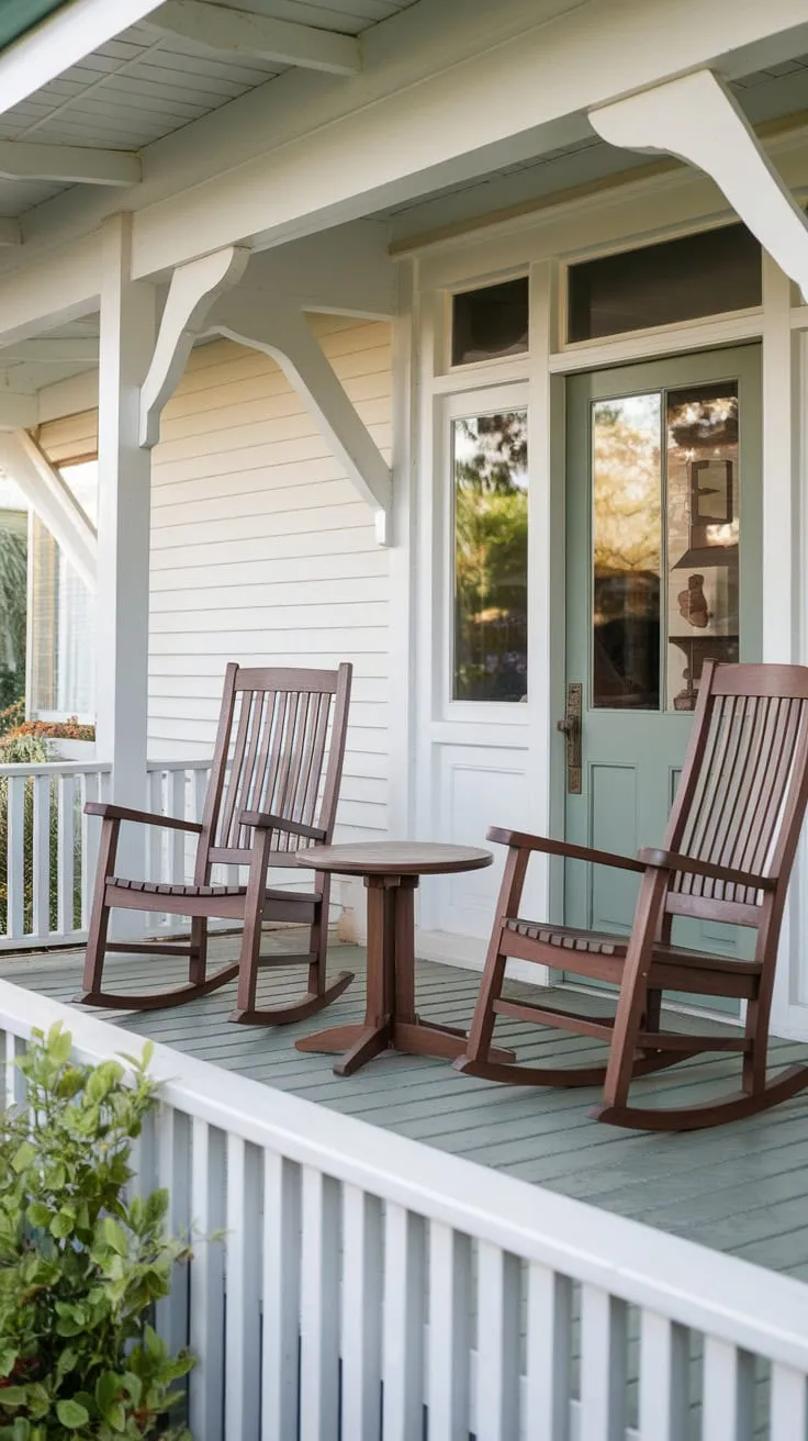 Charming Craftsman Porch with Rocking Chairs and Green Door