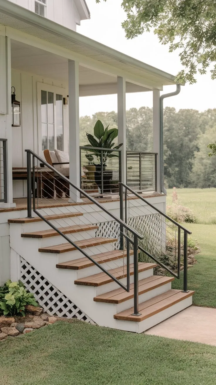 Charming Farmhouse Porch with Modern Stairs