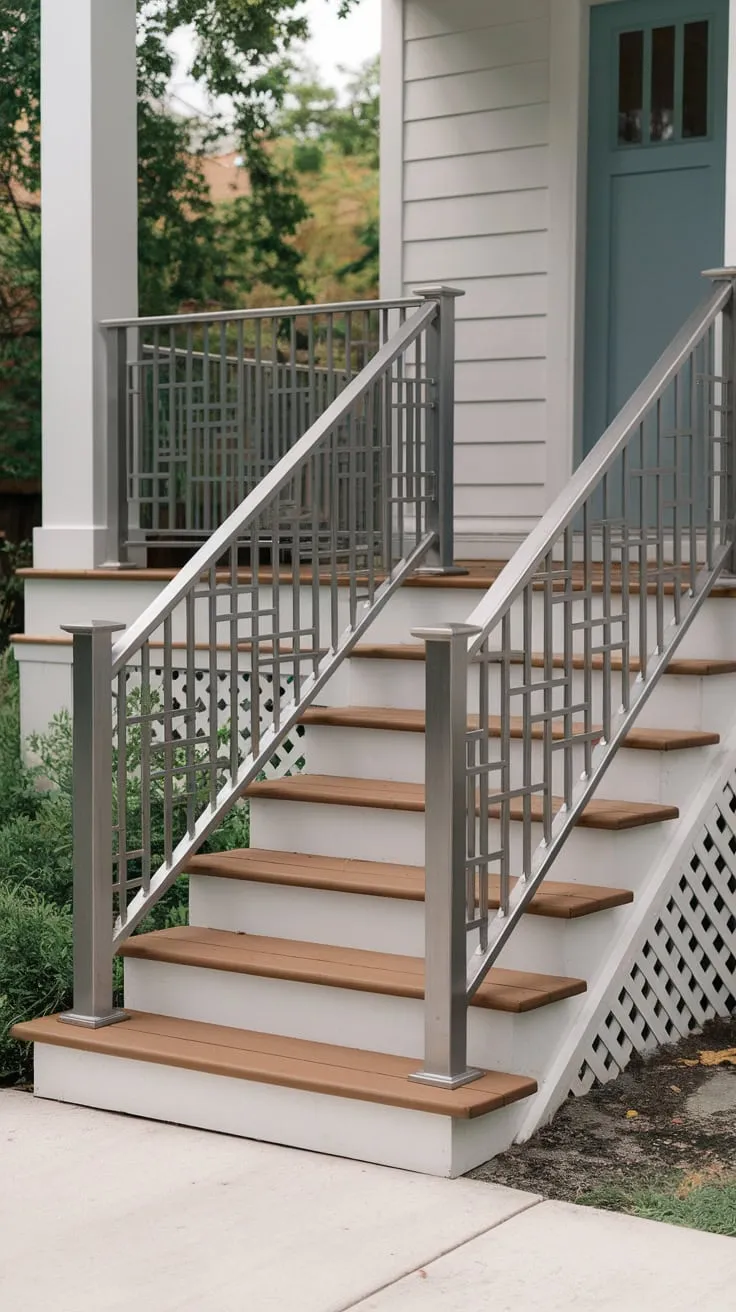 Chic Farmhouse Porch with Modern Metal Railing