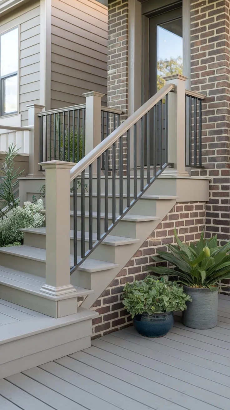 Stylish Front Porch Stairs with Modern Railings